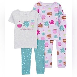 Carter’s Toddler 3T Girls Cupcake Hot Cocoa 4 Piece Pajama Set NWT